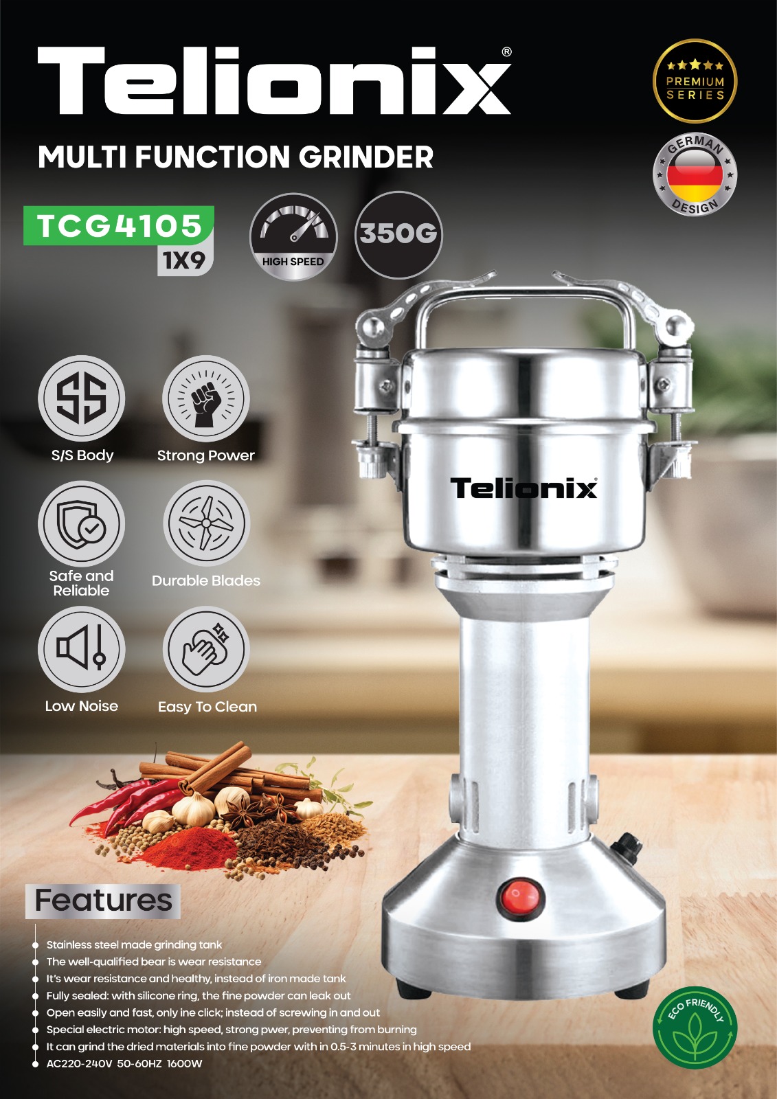 آسیاب صنعتی تلیونیکس ۳۵۰ گرم مدل TCG4105
