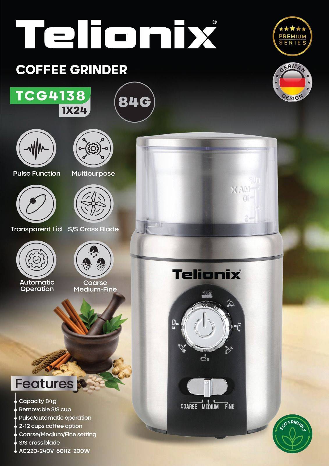 آسیاب قهوه و ادویه تلیونیکس Telionix مدل TCG4138