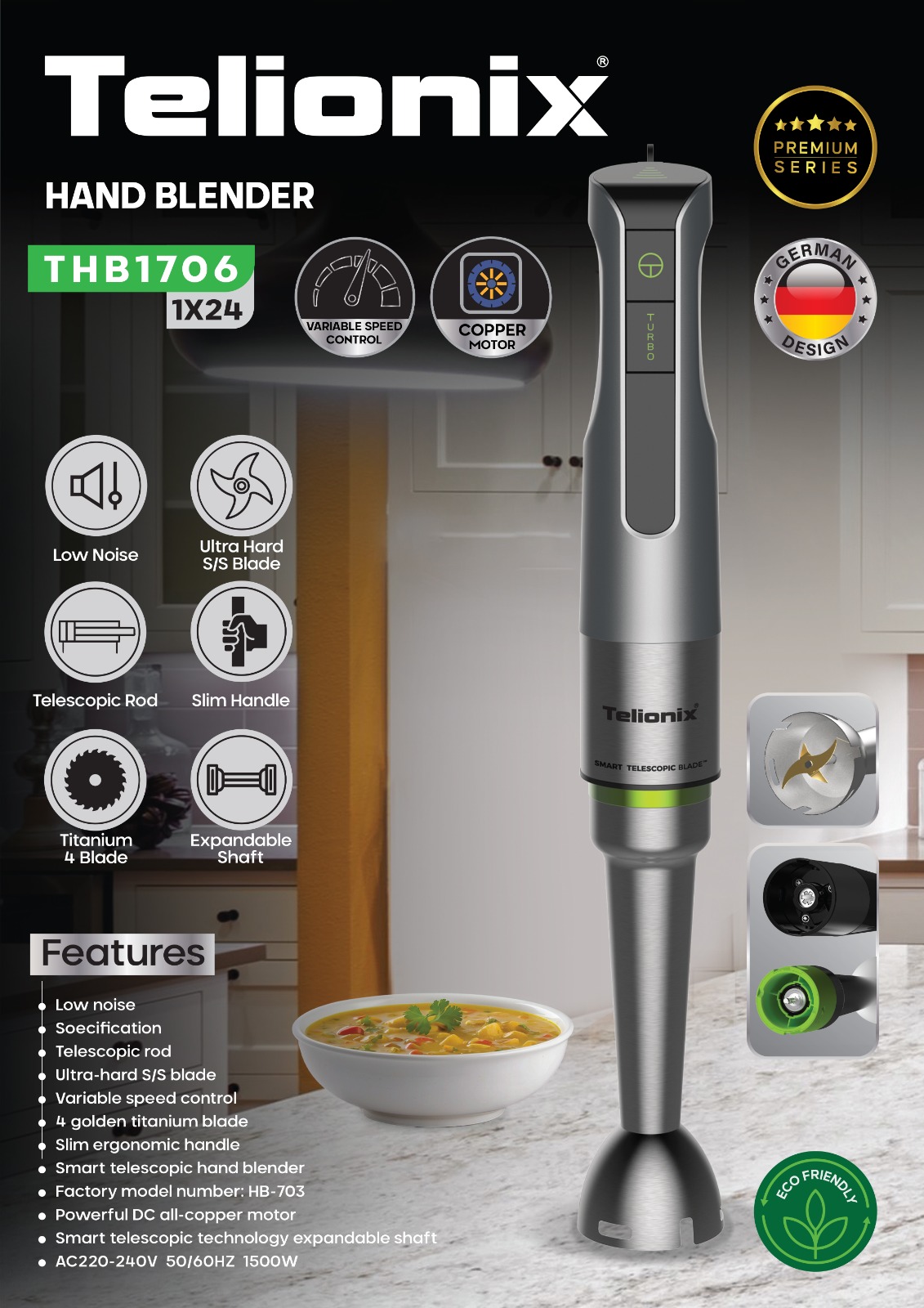 گوشت کوب برقی تلیونیکس مدل THB1706 تک کاره