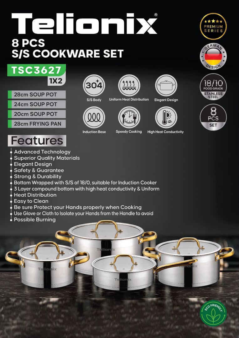 سرویس قابلمه تلیونیکس مدل  ۸TSC362۷پارچه استیل